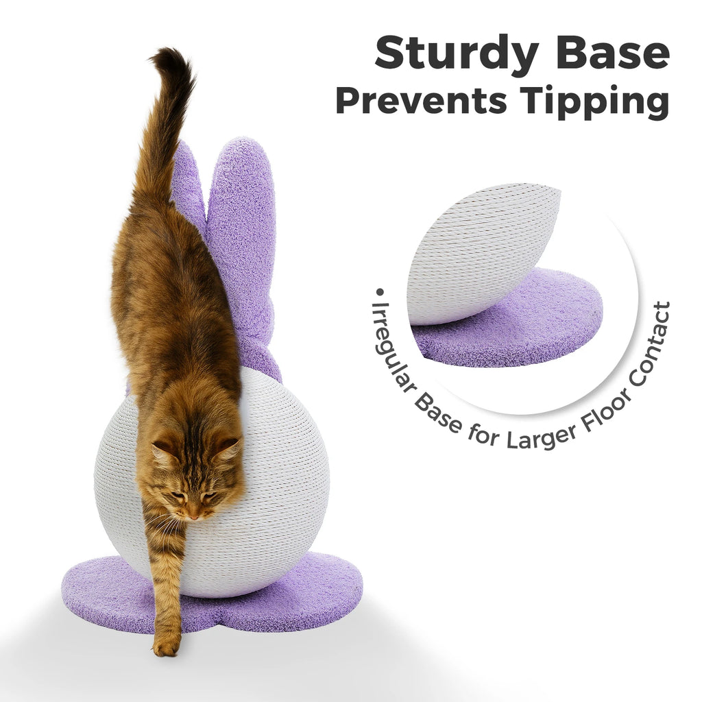 Bunny Cat Scratching Post – Paper Rope Scratch Ball with Wooden Base (61cm)