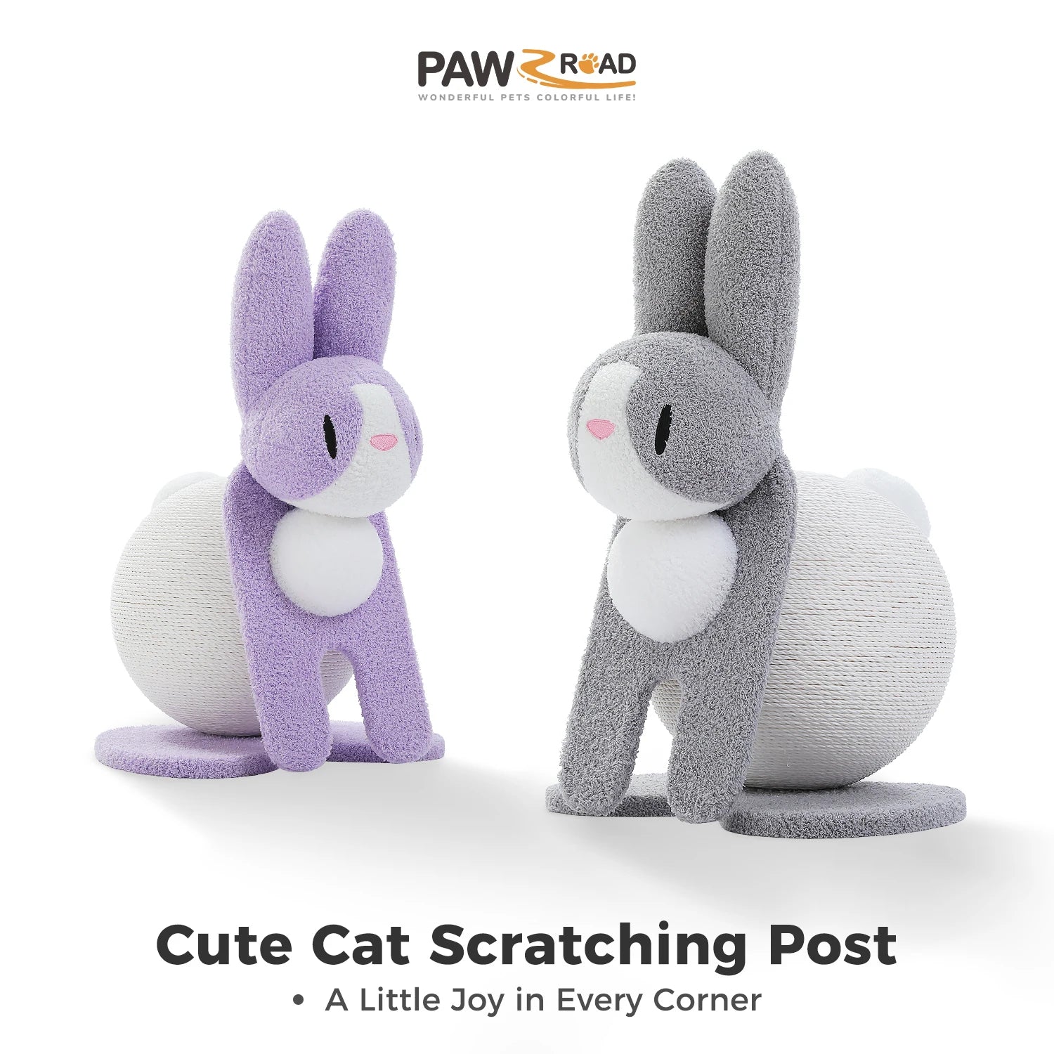 Bunny Cat Scratching Post – Paper Rope Scratch Ball with Wooden Base (61cm)