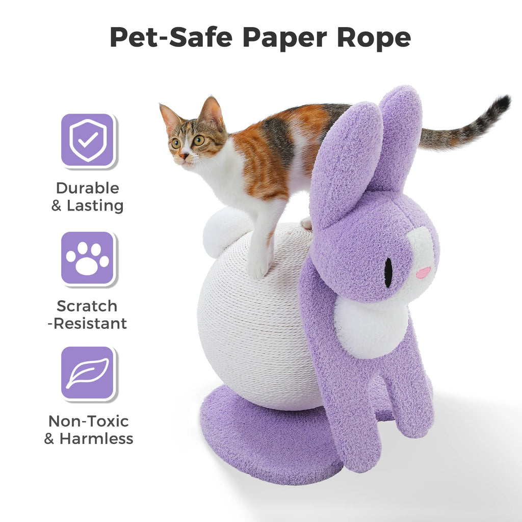 Bunny Cat Scratching Post – Paper Rope Scratch Ball with Wooden Base (61cm)