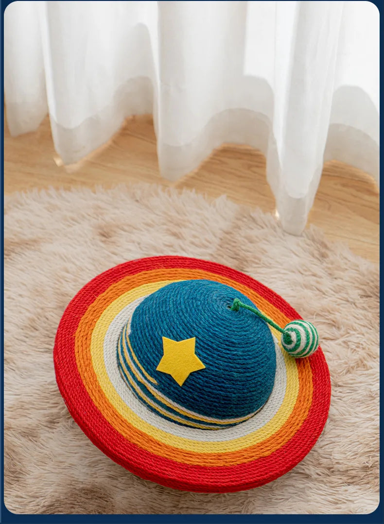 Starry Sky Planet Cat Scratcher – Natural Sisal Scratch Post with Play Ball, Indoor Cat Scratch Pad