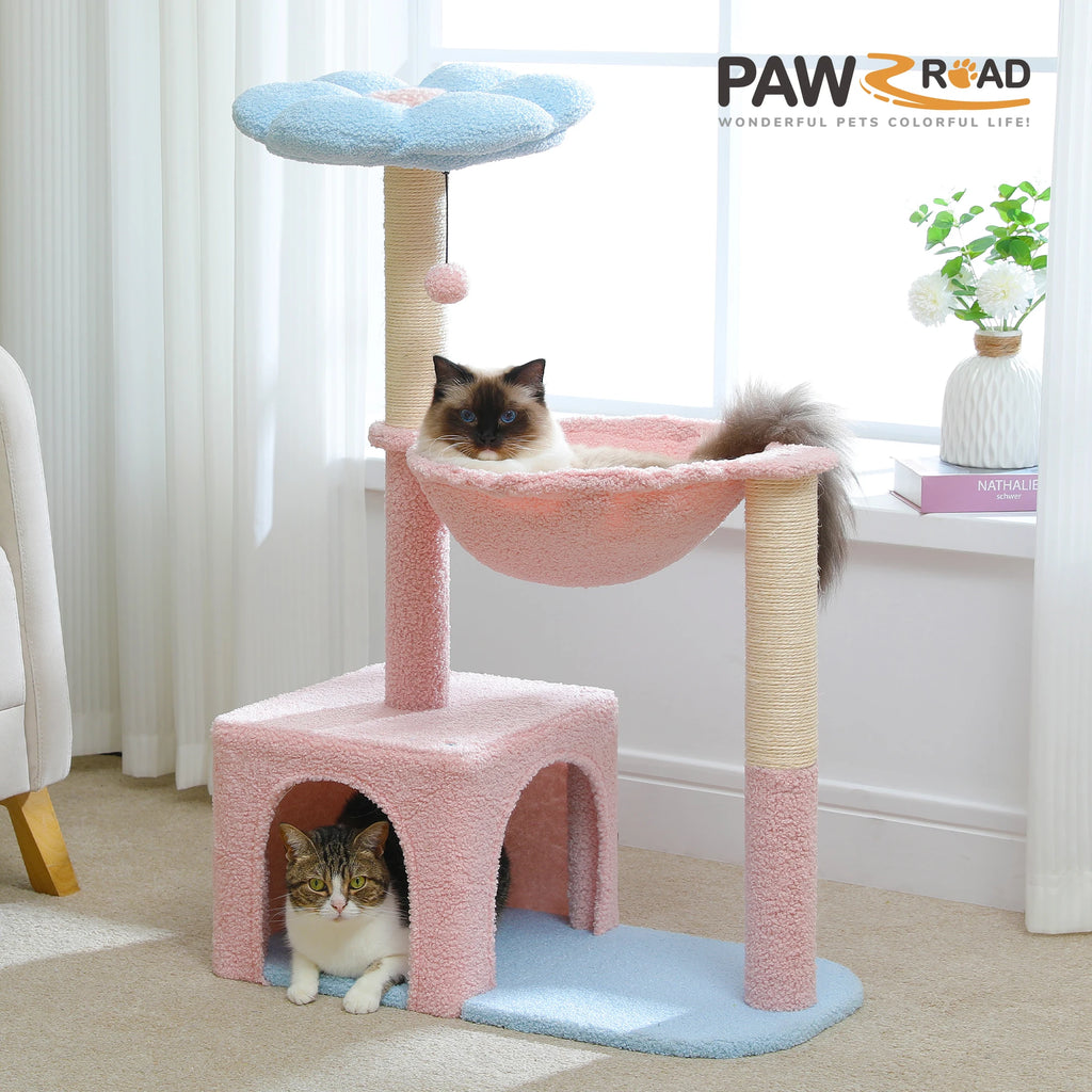 Flower Cat Tree with Hammock, Sisal Scratching Posts & Cozy Condo for Indoor Cats