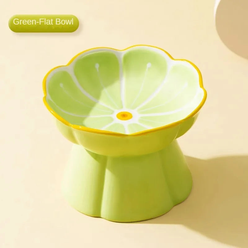 Japanese-Style Elevated Ceramic Double Cat Bowl