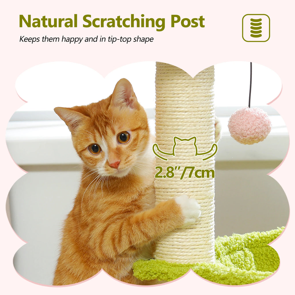 Flower Cat Tree with Sisal Scratching Posts & Large Hammock – Compact Indoor Cat Tower with Soft Top Perch for Kittens