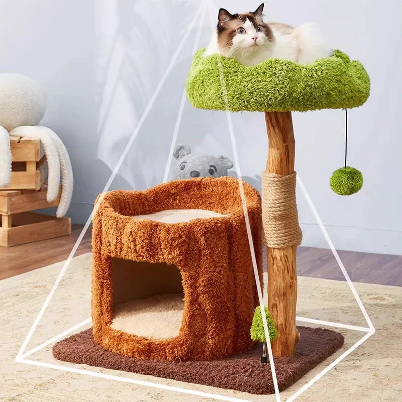 Nordic Forest Cat Tower Playground (Wood Look, Condo Hideouts + Scratching Posts)