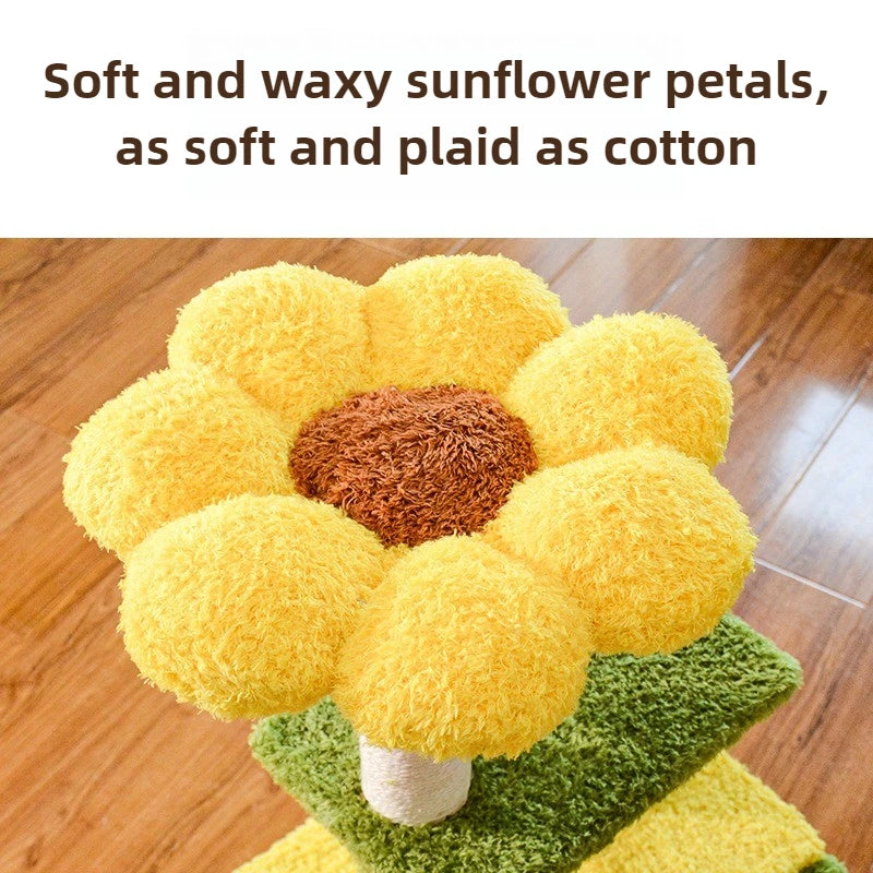 Sunflower Cat Tree Tower – Plush Velvet Cat Condo, Cozy Nest, Scratch Post & Flower Perch