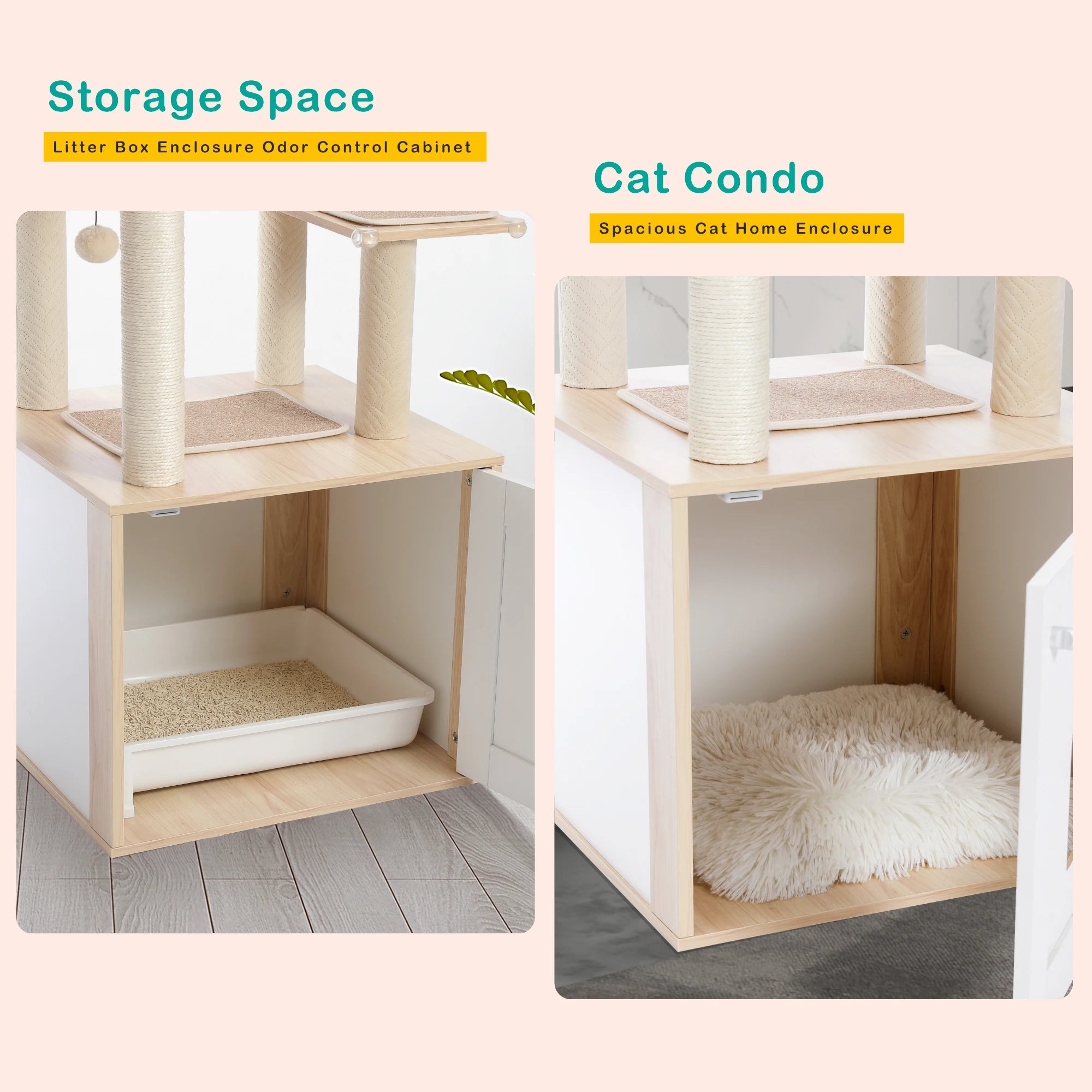 Multi-Level Wooden Cat Tree Tower with Condo, Hammock & Scratching Posts
