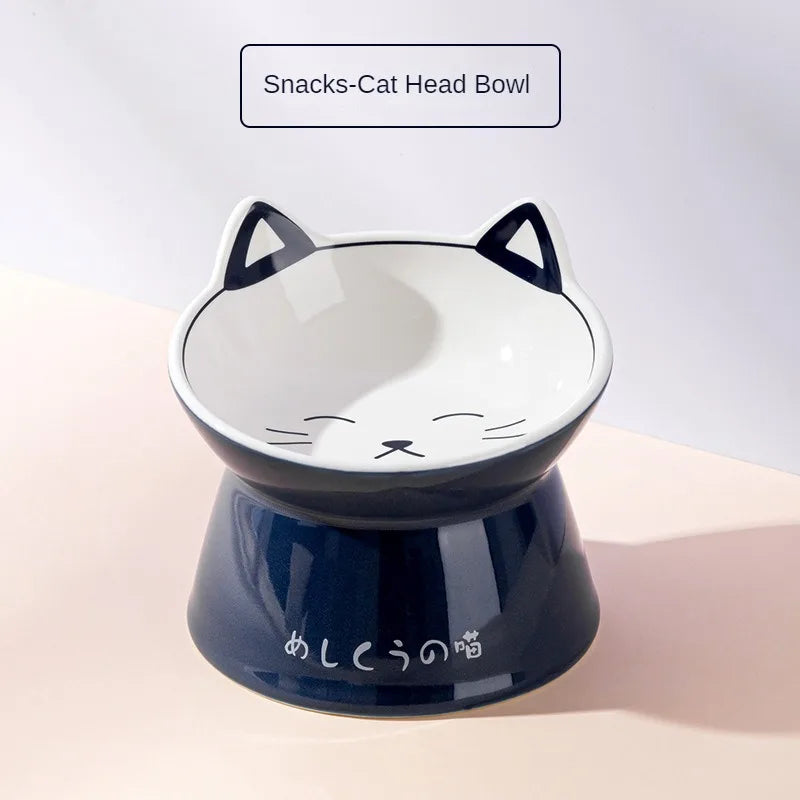 Japanese-Style Elevated Ceramic Double Cat Bowl