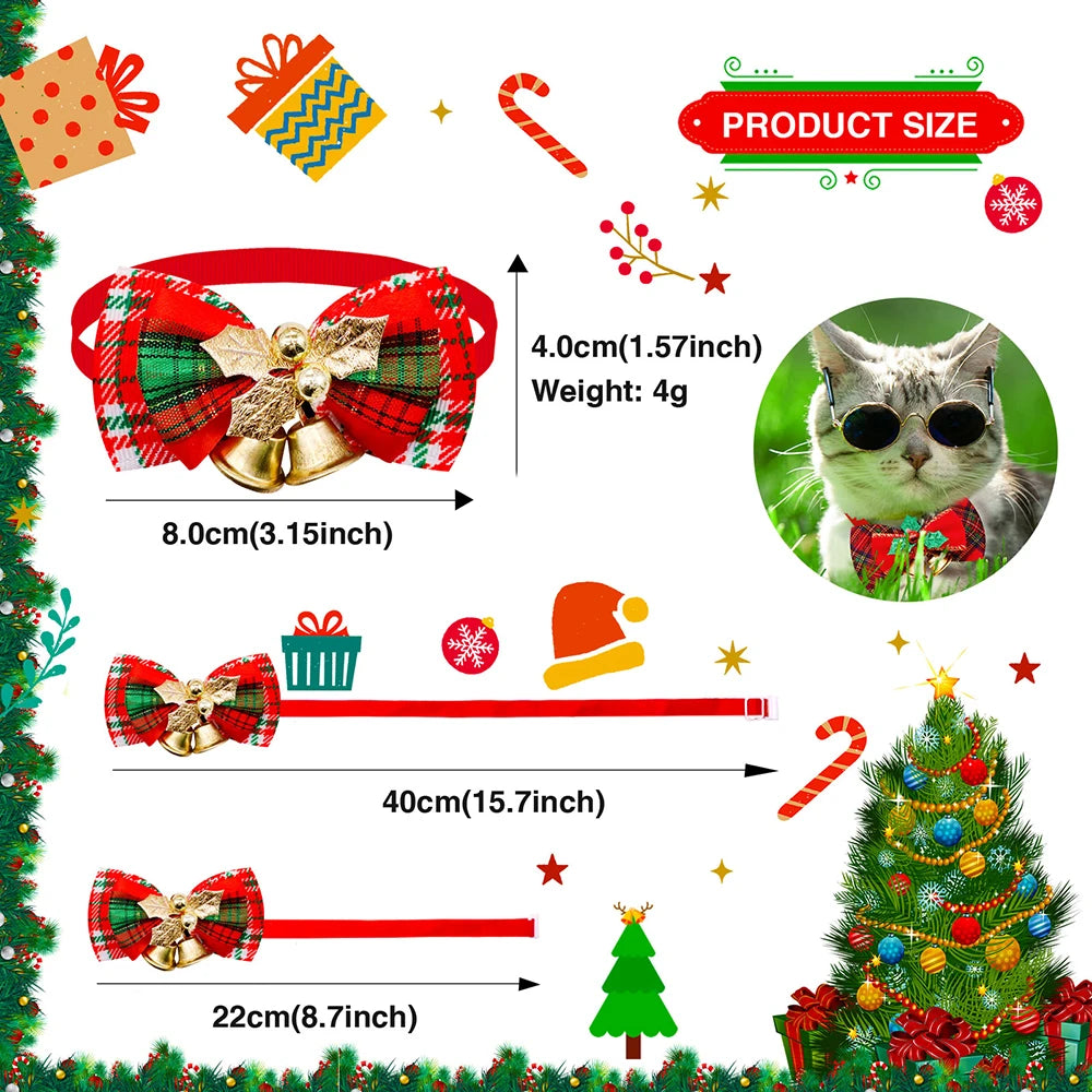 Holiday Plaid Bow Collars with Jingle Bell (5PCS)