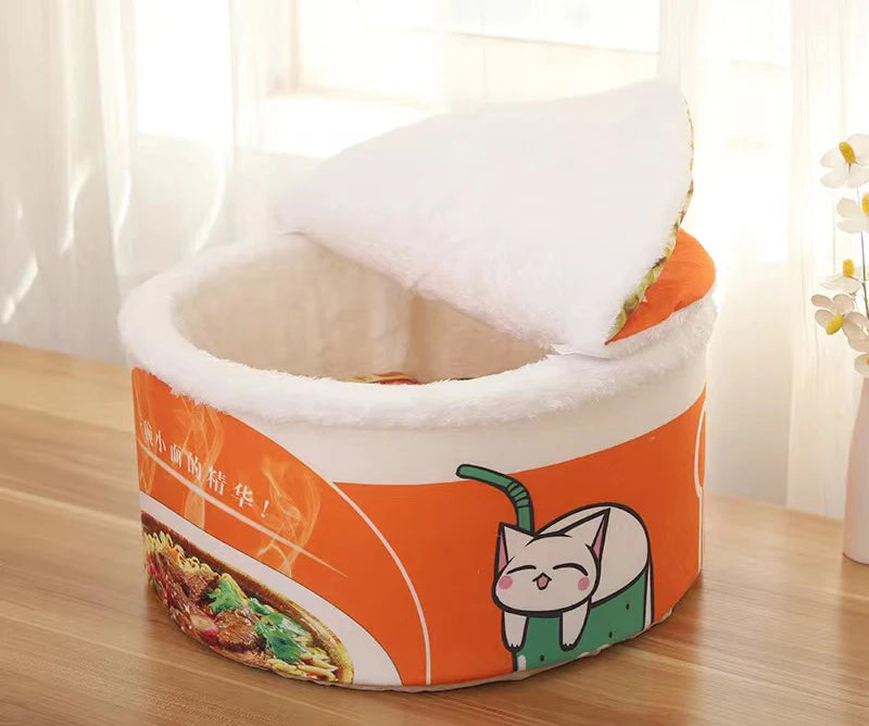 Cozy Noodle Cup Pet Bed – Plush Nest House for Cats & Small Dogs
