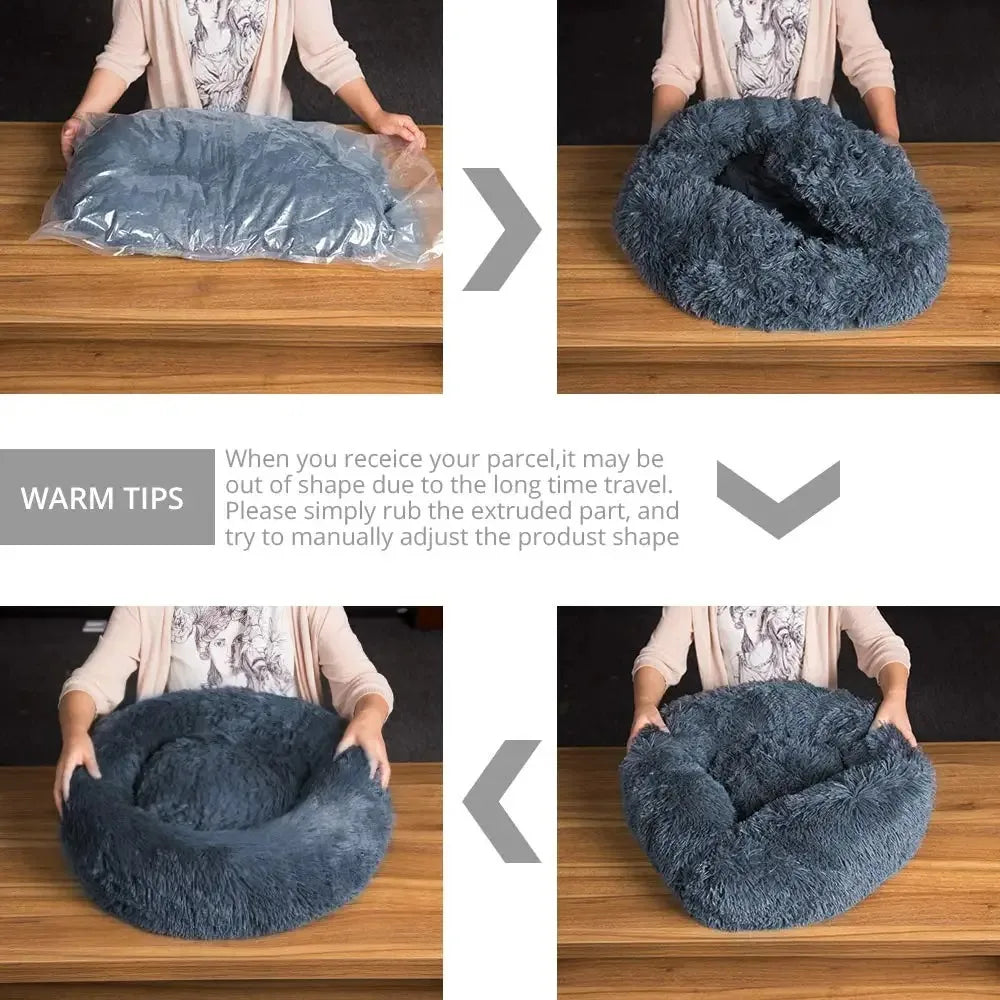 Ultra-Soft Calming Plush Pet Bed – Round, Washable Comfort Bed for Cats & Dogs