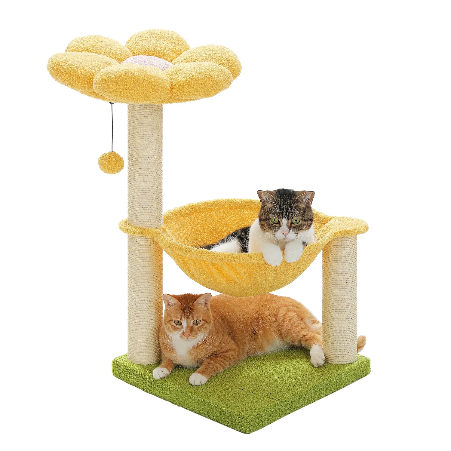 Flower Cat Tree with Sisal Scratching Posts & Large Hammock – Compact Indoor Cat Tower with Soft Top Perch for Kittens