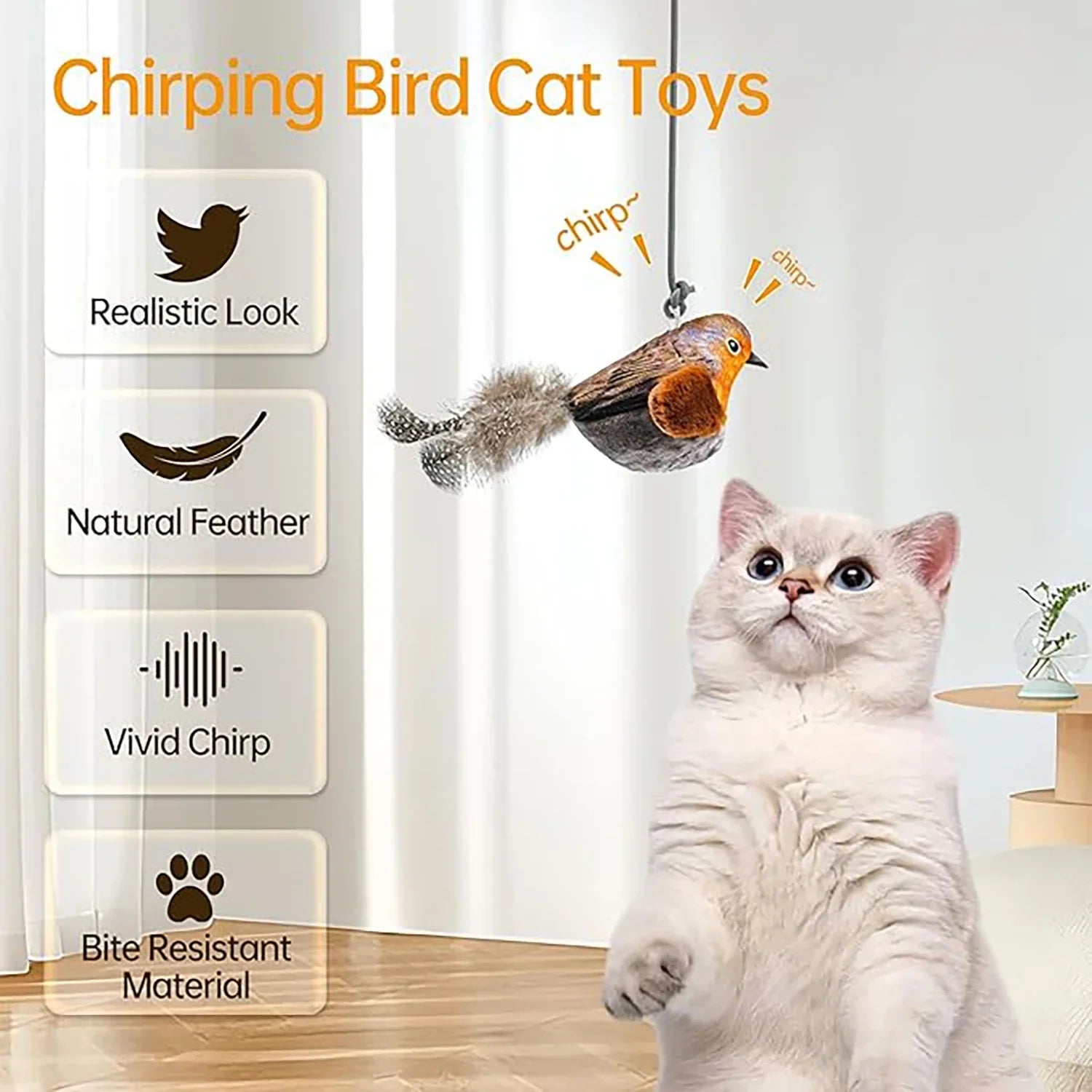 Chirpy Bird Interactive Cat Toy (Touch-Activated)