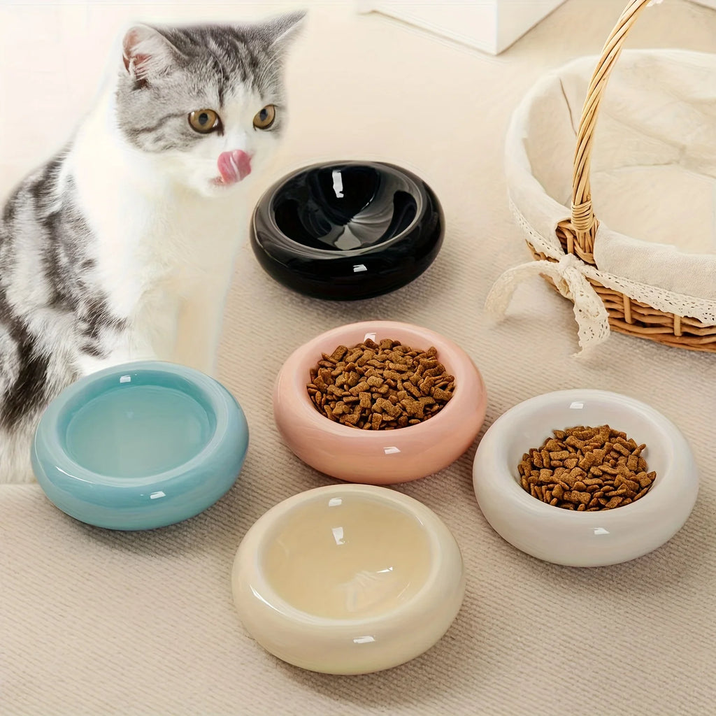 Donut-Shape Ceramic Cat Bowl
