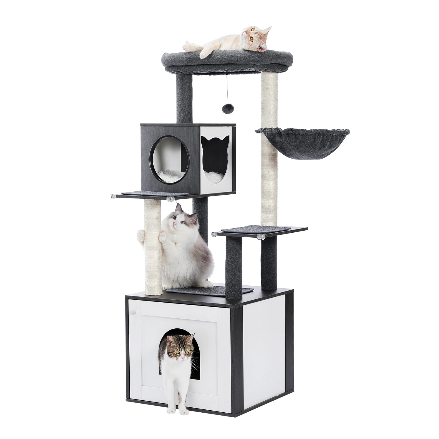 Multi-Level Wooden Cat Tree Tower with Condo, Hammock & Scratching Posts