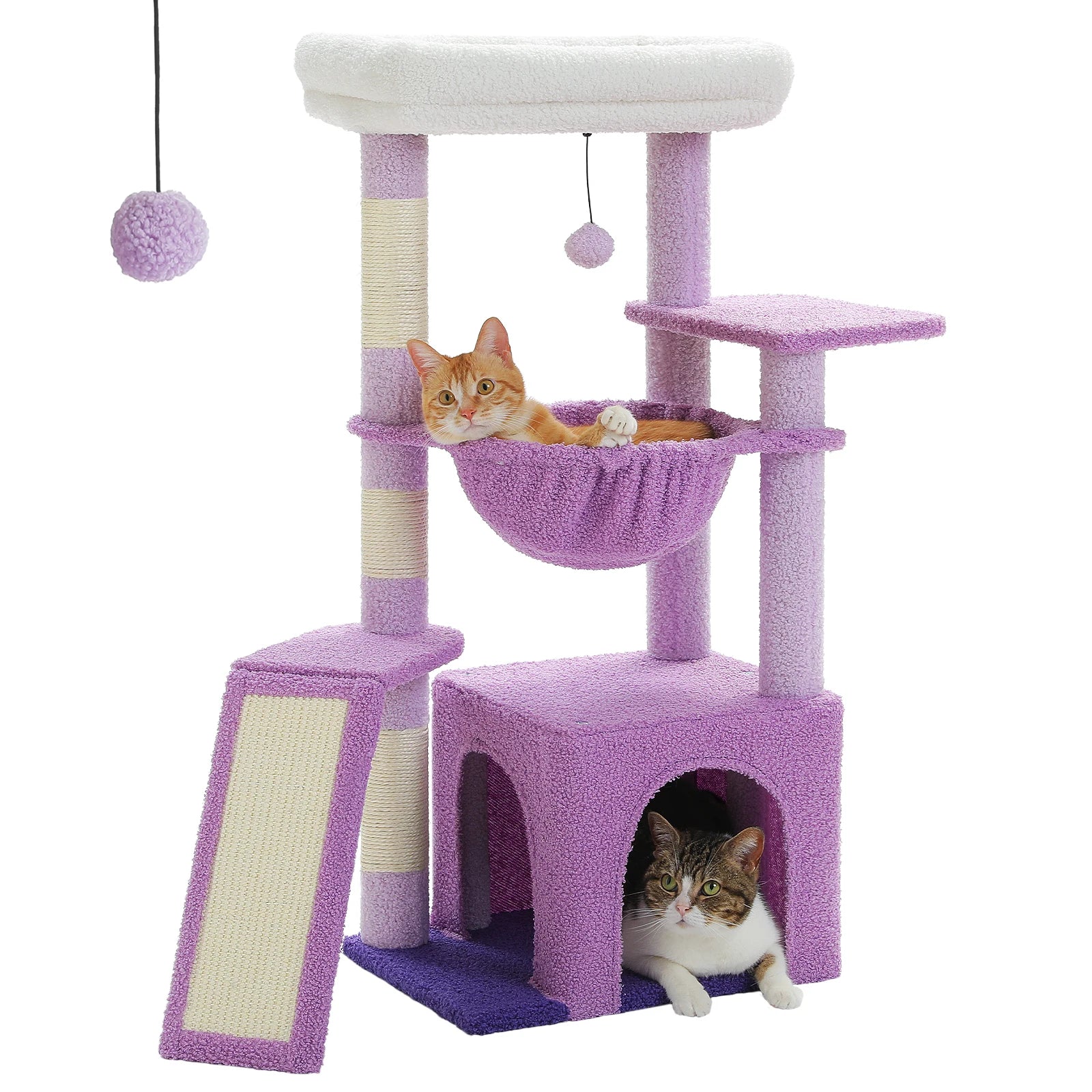 Small Cat Tree Tower with Sisal Scratching Ramp, Condo, Hammock & Top Perch