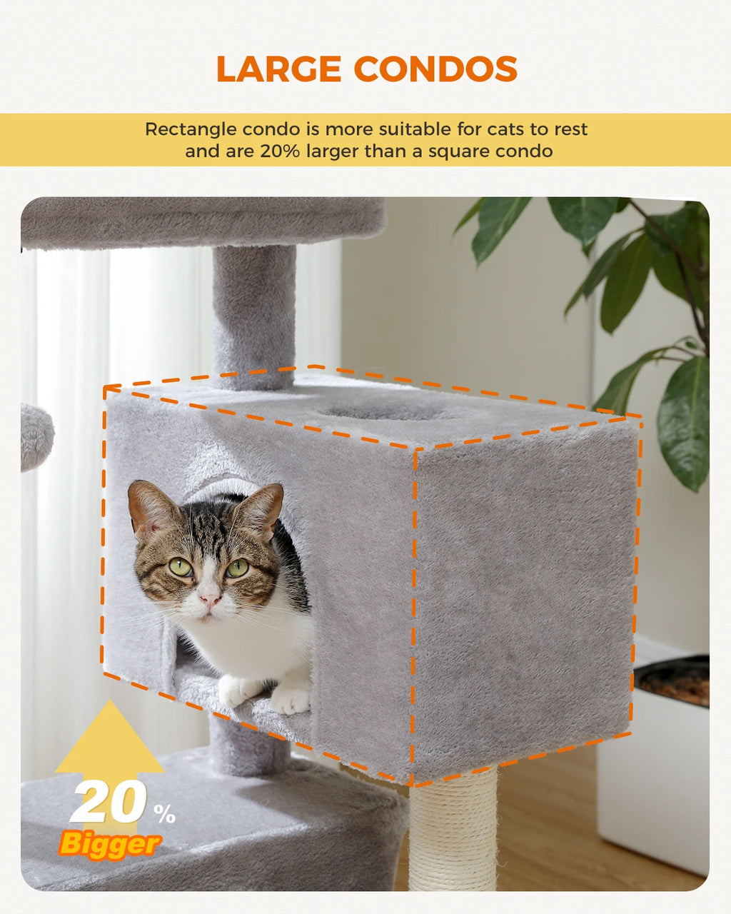 Small Cat Tree Tower with Sisal Scratching Ramp, Condo, Hammock & Top Perch