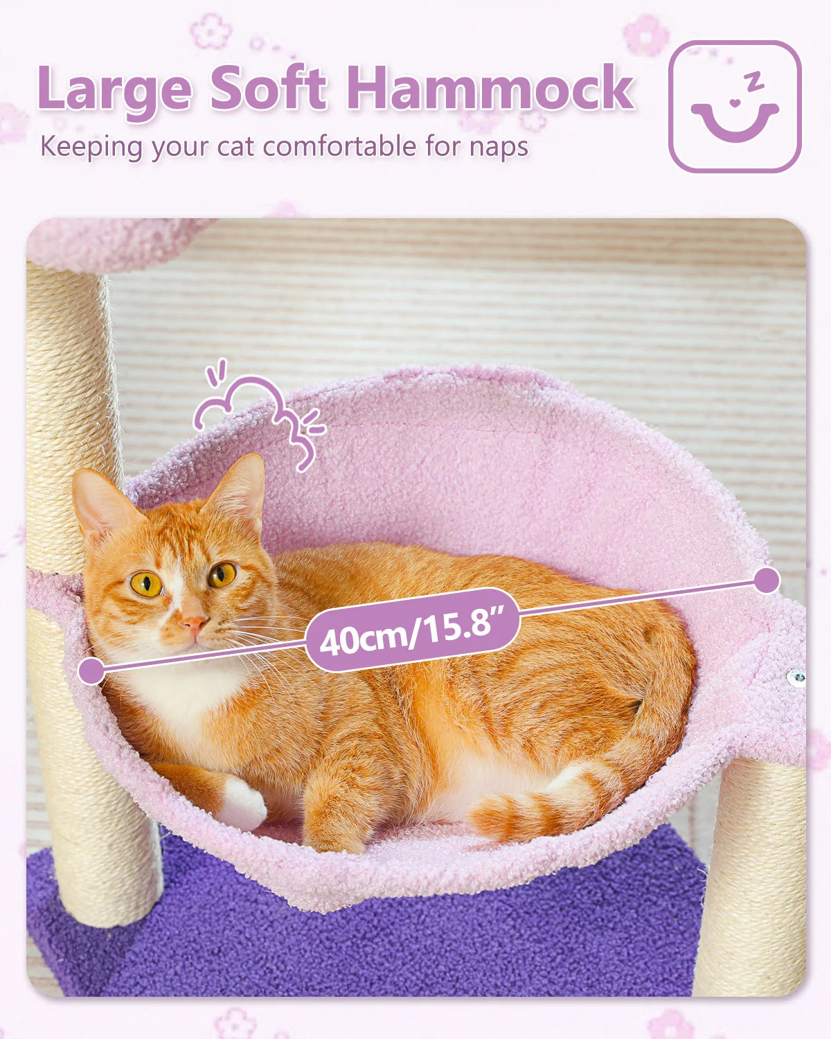 Flower Cat Tree with Sisal Scratching Posts & Large Hammock – Compact Indoor Cat Tower with Soft Top Perch for Kittens