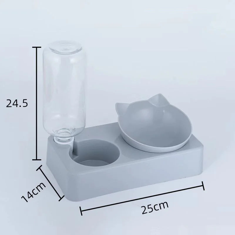 Ergonomic Tilted Cat Food & Water Bowl with Gravity Water Dispenser