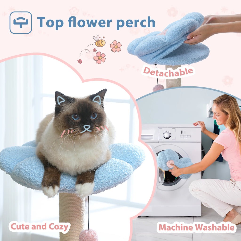 Flower Cat Tree with Hammock, Sisal Scratching Posts & Cozy Condo for Indoor Cats
