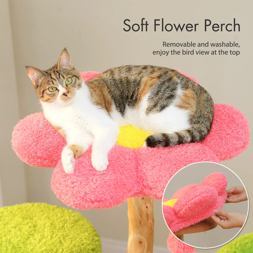 Forest Cat Tree Tower (4 Condos + Flower Top Bed + Thick Scratcher)