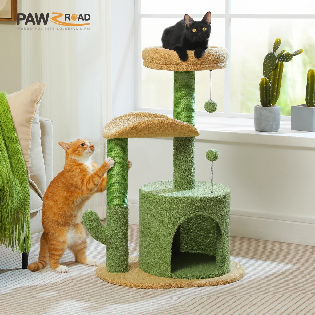Flower Cat Tree Tower (84cm) – Condo, Sisal Scratching Posts, Plush Perches & Hanging Balls