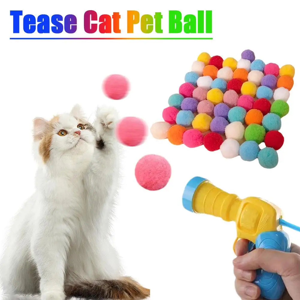 Indoor Hunting Game: Cat Ball Launcher + Pom-Poms