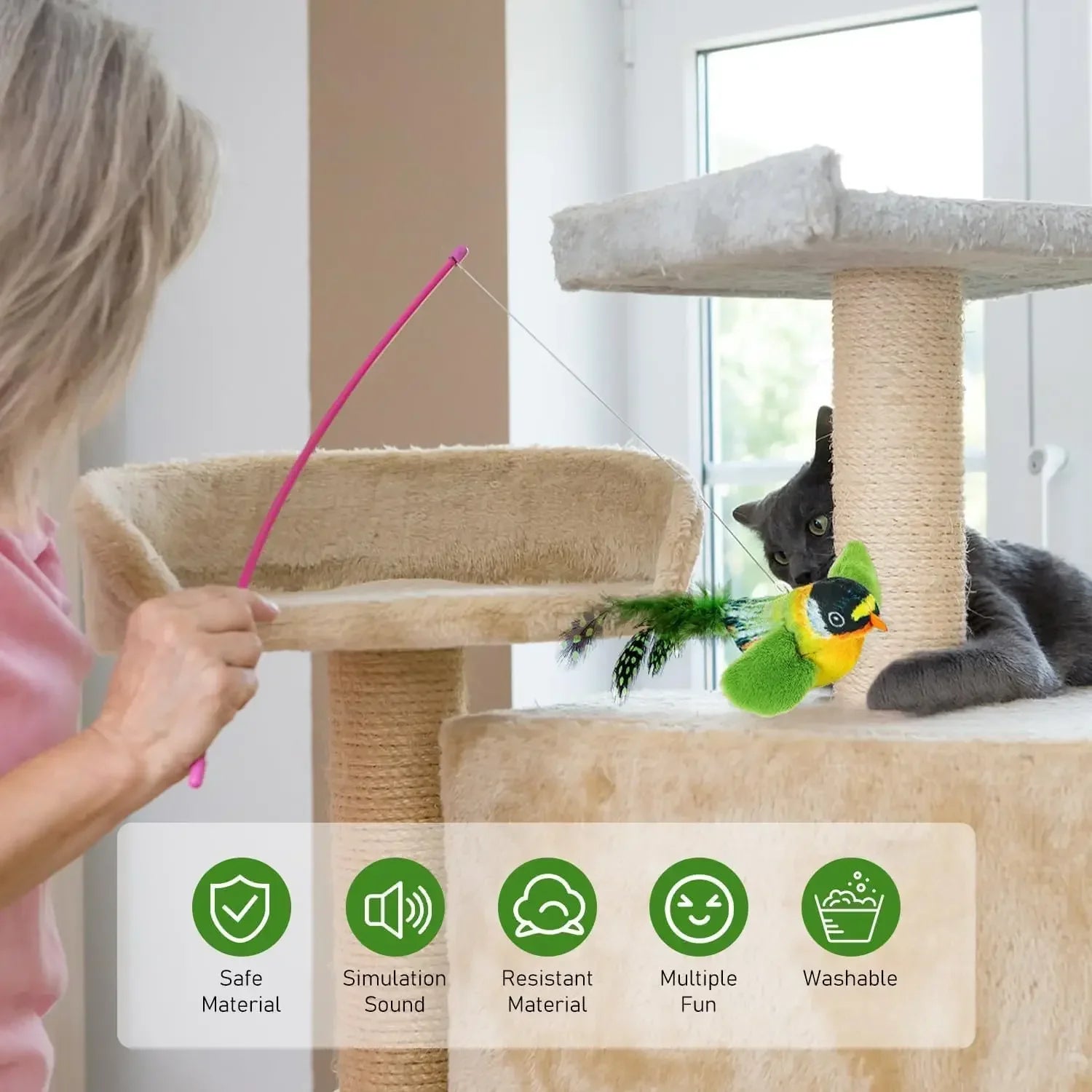 Chirpy Bird Interactive Cat Toy (Touch-Activated)
