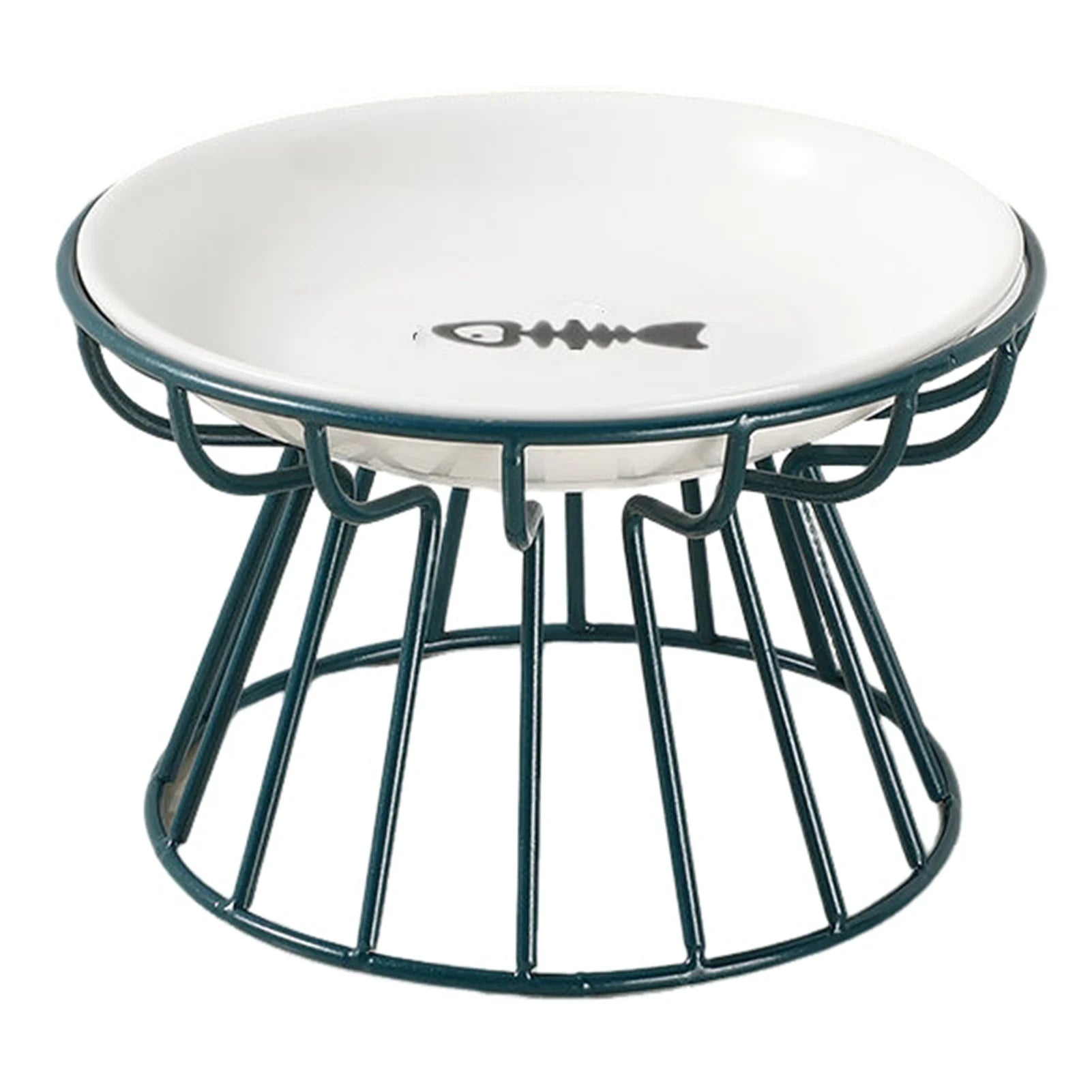 Wide Ceramic Whisker-Friendly Cat Bowl with Iron Stand