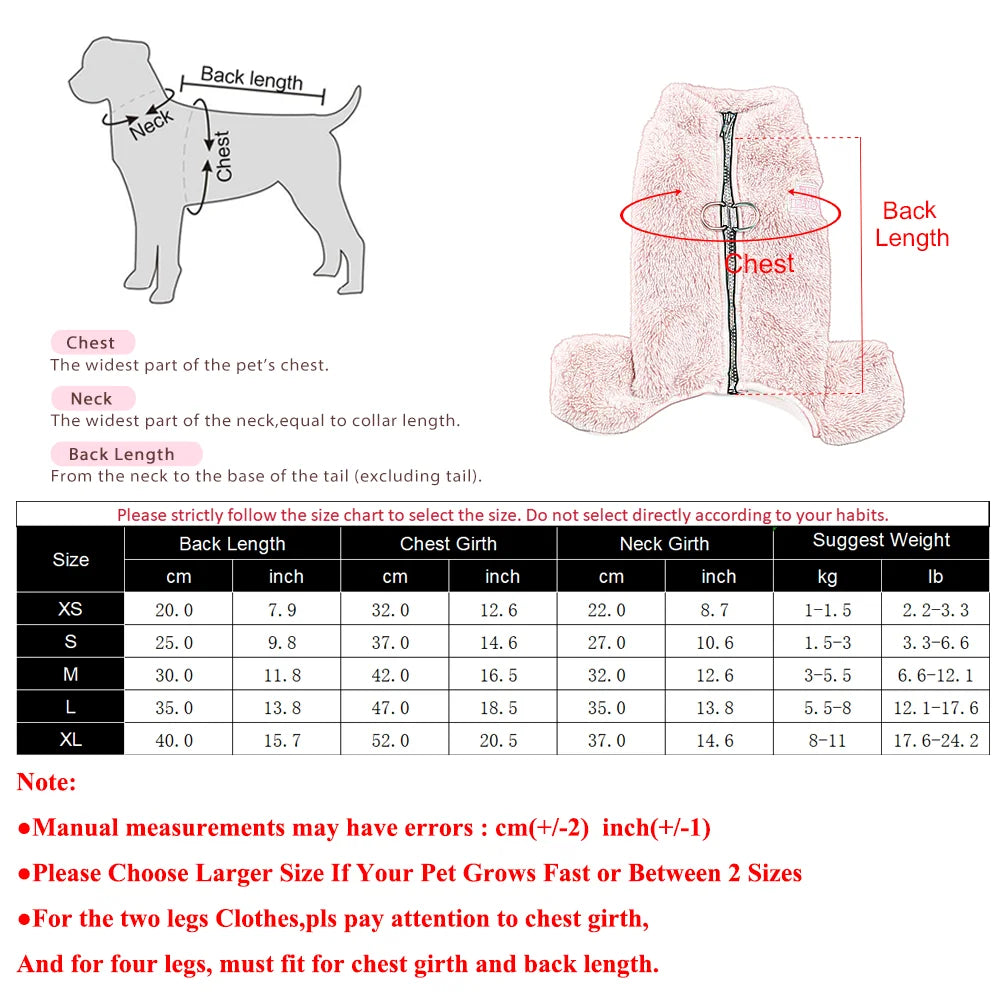 Winter Warm Fleece Dog & Cat Jumpsuit (Zipper + D-Ring)