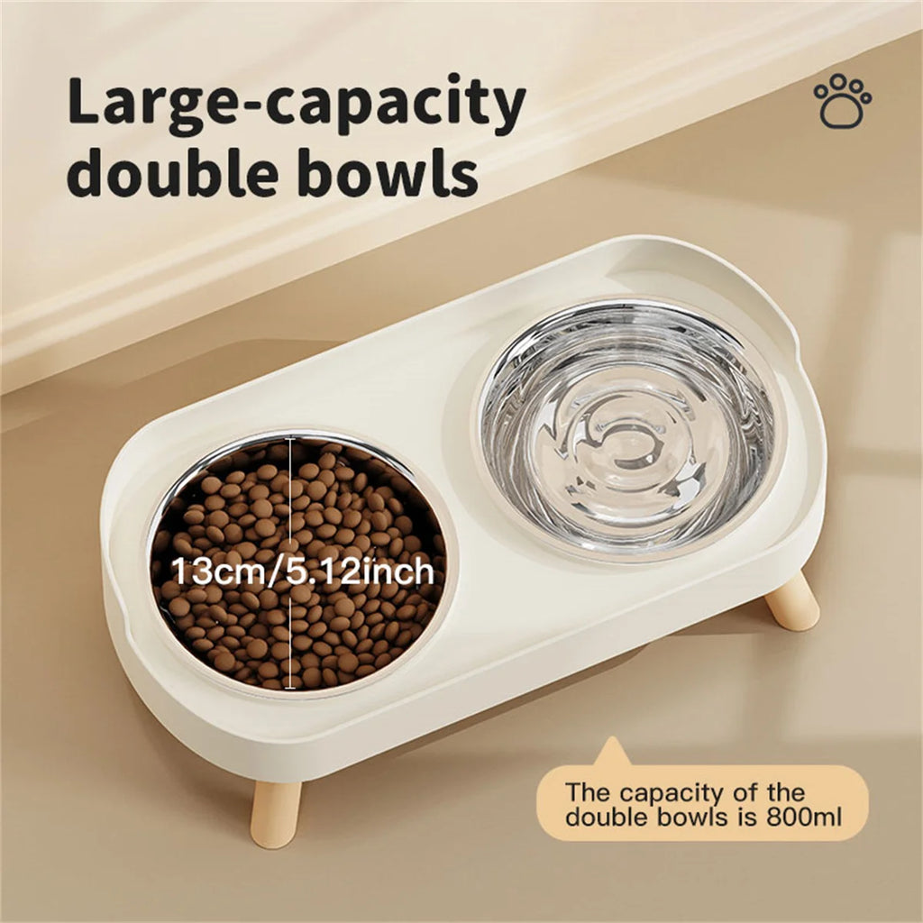 Colorful Elevated Double Pet Bowl with Stainless Steel Inserts