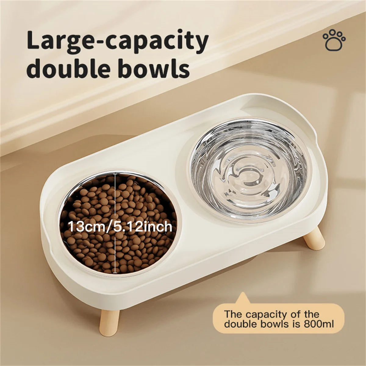 Colorful Elevated Double Pet Bowl with Stainless Steel Inserts
