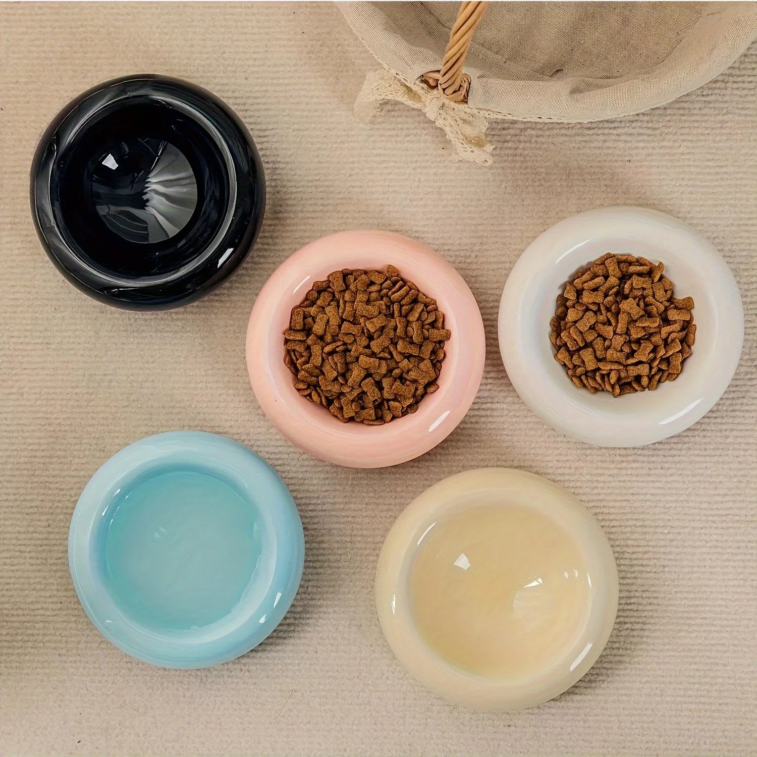Donut-Shape Ceramic Cat Bowl