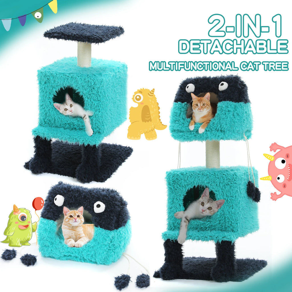 Monster Cozy Cat Tree Tower (2 Condo Hideouts + Scratching Posts, 4 Levels)