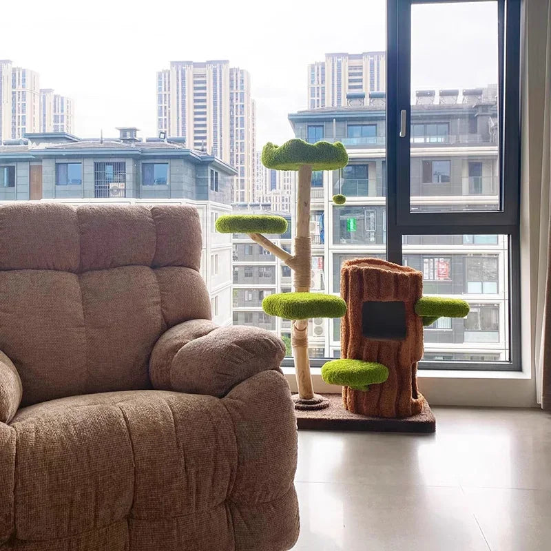 Nordic Forest Cat Tower Playground (Wood Look, Condo Hideouts + Scratching Posts)