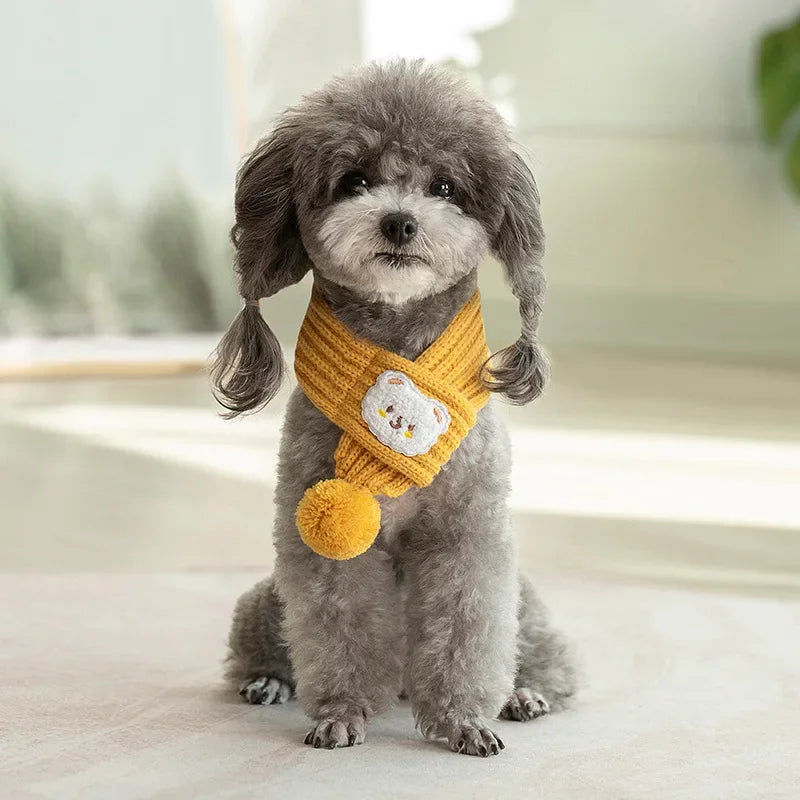Cute Knit Pet Scarf Bandana with Pom-Pom ❄️🐾