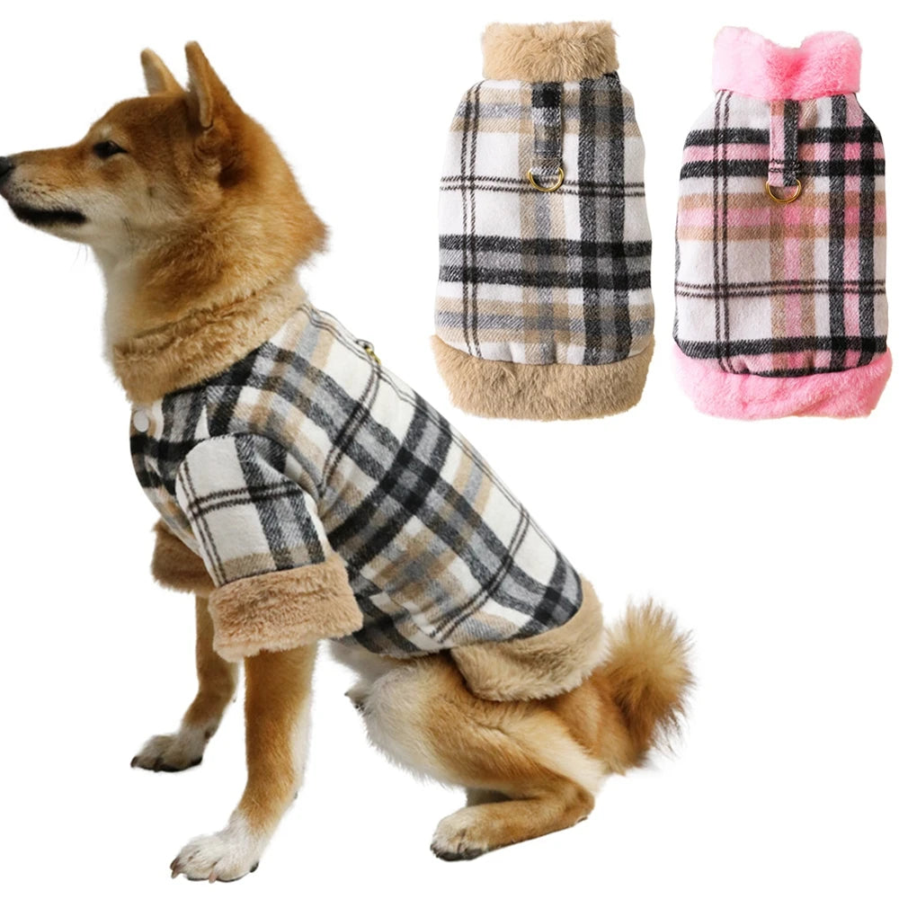 PlaidHaven Fur-Collar Pet Jacket