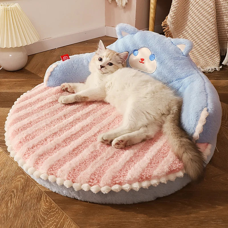 Kitty Cloud Velvet Bed Mat with Pillow Backrest (Cozy Winter Nap Pad) ☁️🐾