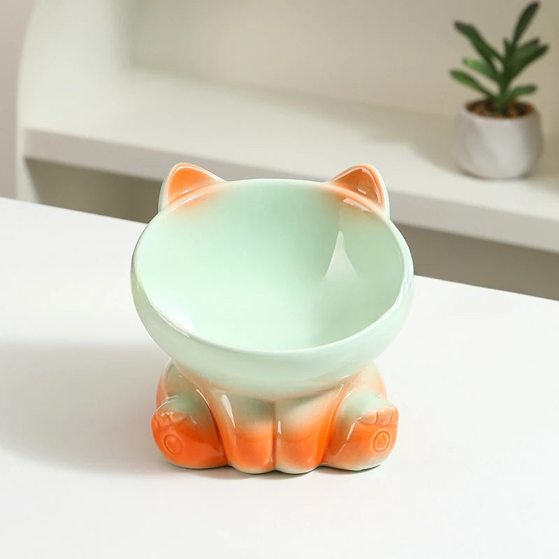 Gradient Ceramic Elevated Cat Bowl with Slanted Mouth