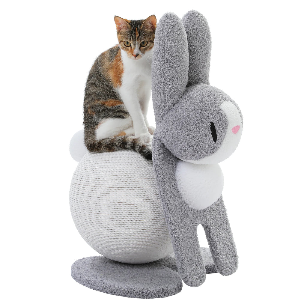 Bunny Cat Scratching Post – Paper Rope Scratch Ball with Wooden Base (61cm)