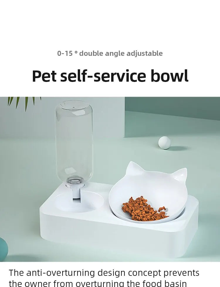 Ergonomic Tilted Cat Food & Water Bowl with Gravity Water Dispenser