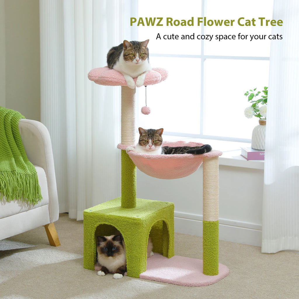 Flower Cat Tree with Hammock, Sisal Scratching Posts & Cozy Condo for Indoor Cats