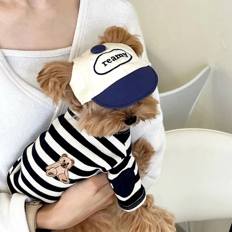 Teddy Stripe Tee (Breathable Summer Pullover for Small Dogs & Cats) 🐻🖤🤍