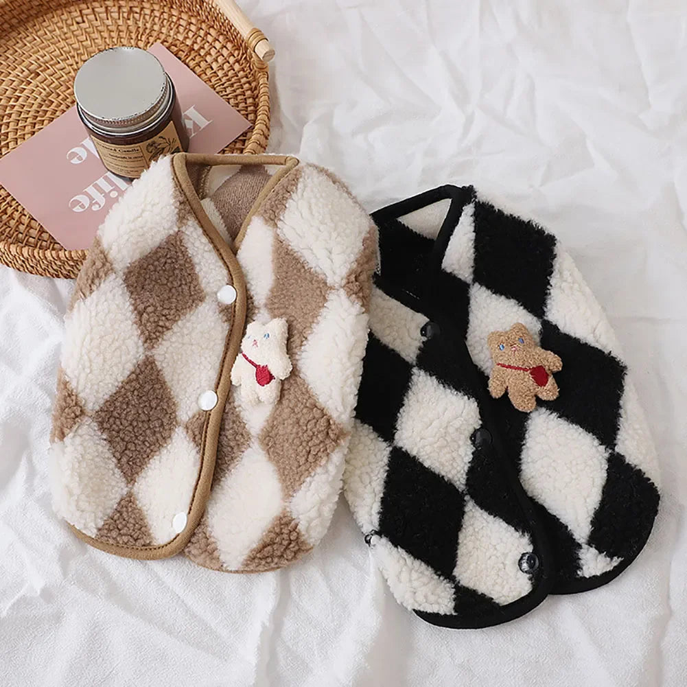 Cozy Plaid Teddy Fleece Vest (Warm Winter Coat for Small Dogs & Cats) 🧸❄️