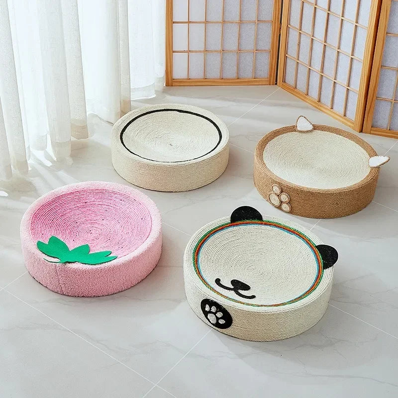 Round Cat Scratcher Bed – Sisal Weave Scratching Pad with Pine Wood Base (39cm)