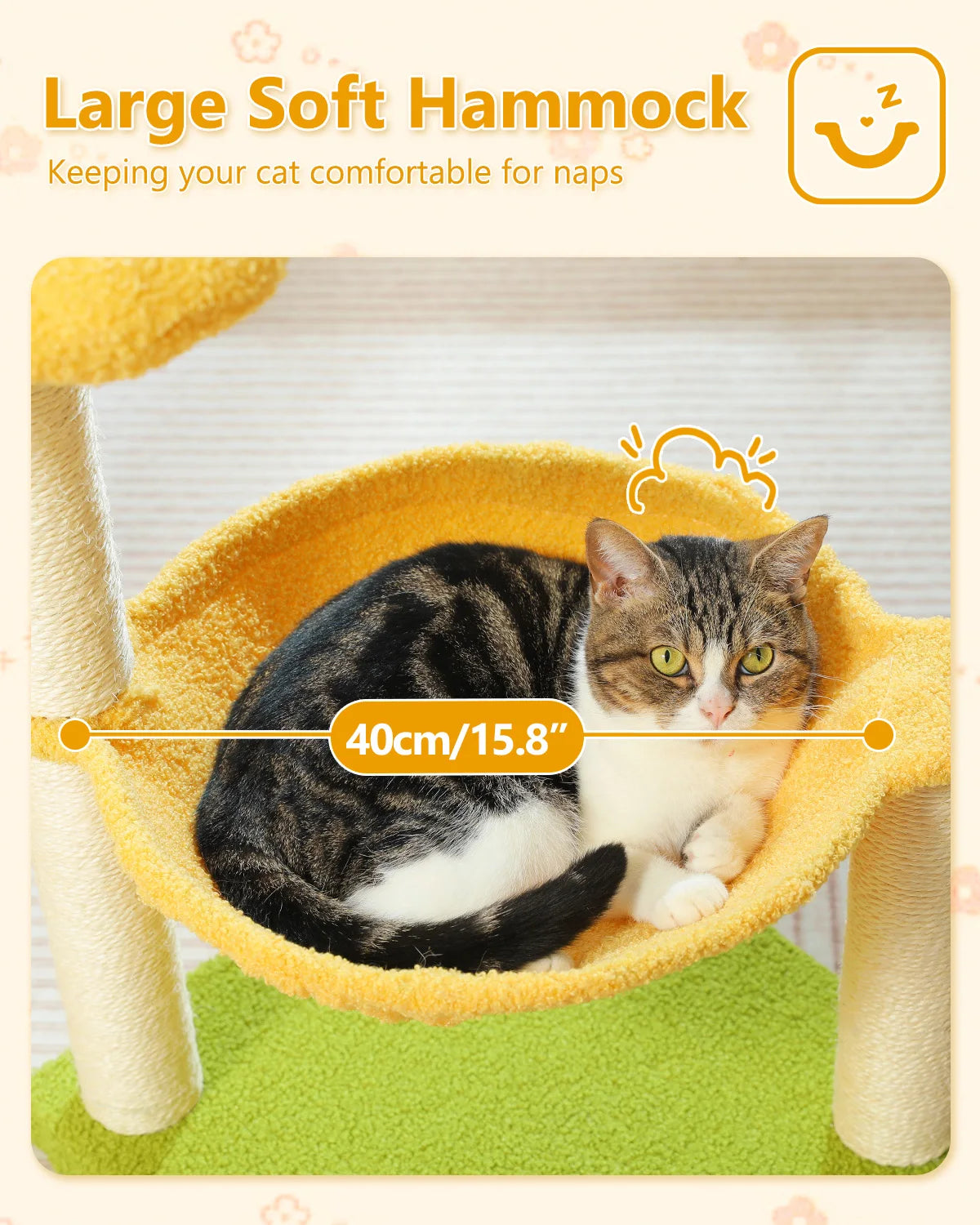 Flower Cat Tree with Sisal Scratching Posts & Large Hammock – Compact Indoor Cat Tower with Soft Top Perch for Kittens