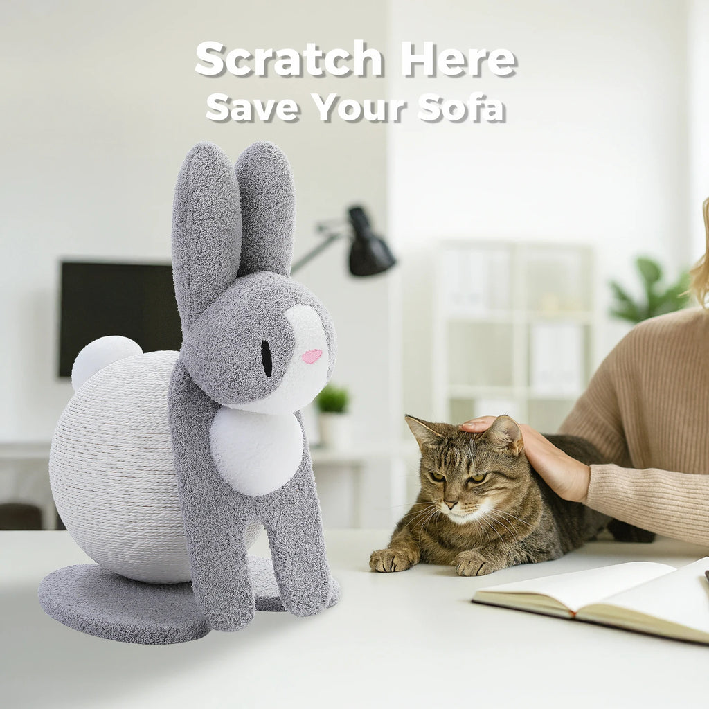 Bunny Cat Scratching Post – Paper Rope Scratch Ball with Wooden Base (61cm)
