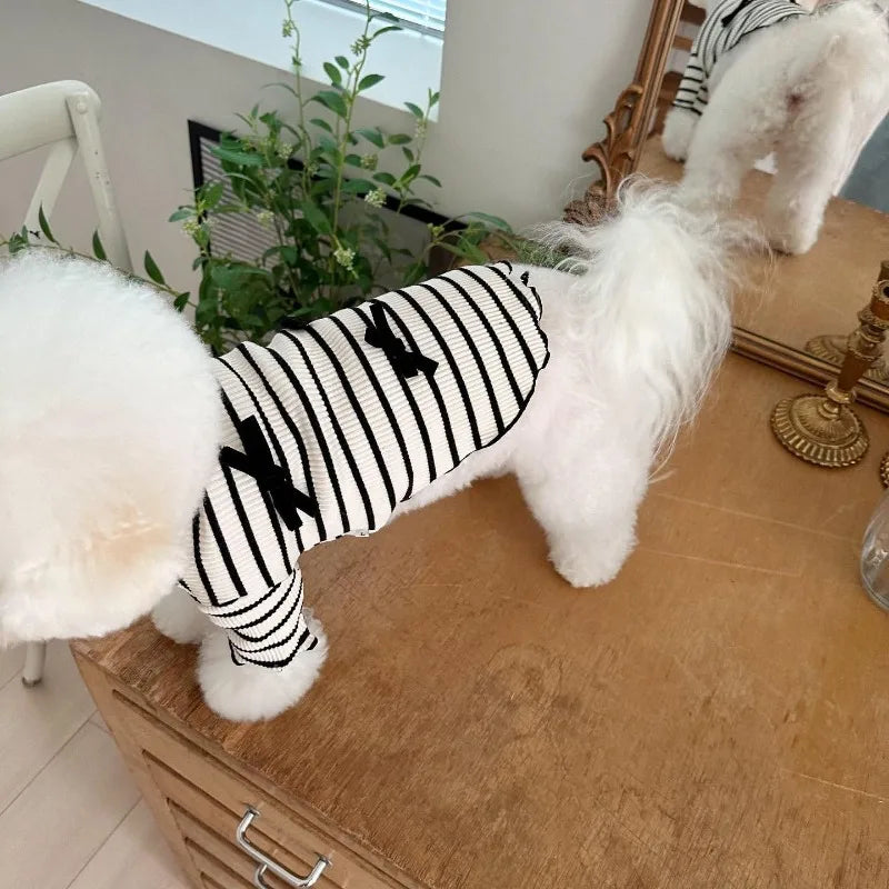 Stripe Bow Princess Pet Dress (Black & White Summer Outfit for Small Dogs) 🎀🖤🤍
