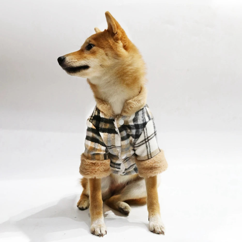PlaidHaven Fur-Collar Pet Jacket