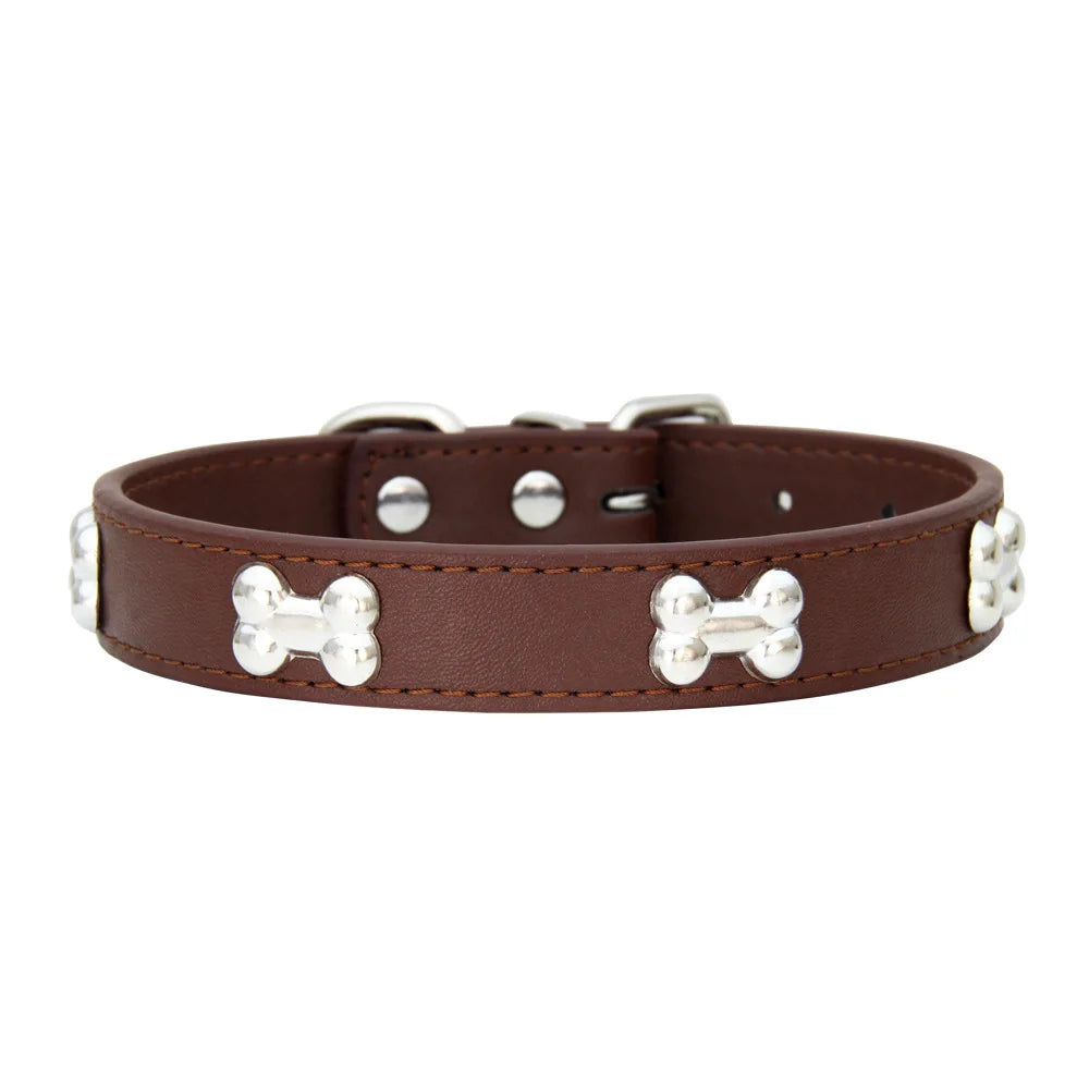 Necklace for Paws: Bone Charm Leather Collar