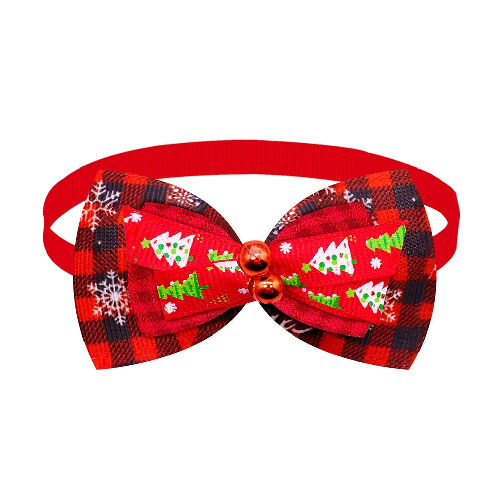 Holiday Plaid Bow Collars with Jingle Bell (5PCS)